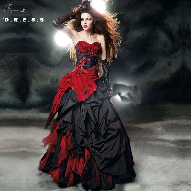 rojo y negro vestidos de novia góticos 2017 balón vestido de novia