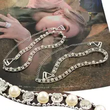 Новинка, белые жемчужные стразы, двухрядная цепочка из бисера, металлическая треугольная Пряжка, для вечеринки, плечевой ремень