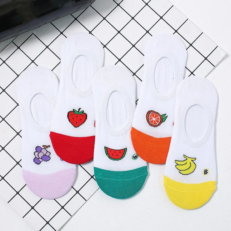 Jeseca 5 Pairs/Lot Women Cotton Sock Cartoon Animal Cute No Show Sock Japanese Kawaii School Student Invisible Non-slip Boat Sox