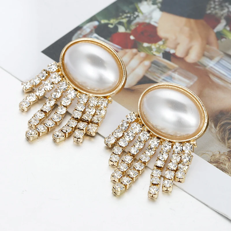 Flashbuy Fashion Crystal Rhinestone Tassel Drop Earrings for Women Personality Geometry Statement Earings Wedding Jewelry Gift|Drop Earrings| - AliExpress