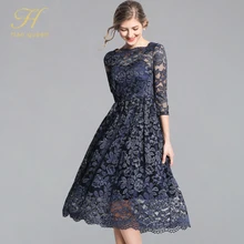 H Han queen, S-3XL размера плюс, выдалбливают, синее кружевное платье для женщин, половина рукава, весенние, винтажные, тонкие, сексуальные, вечерние, повседневные платья, vestidos