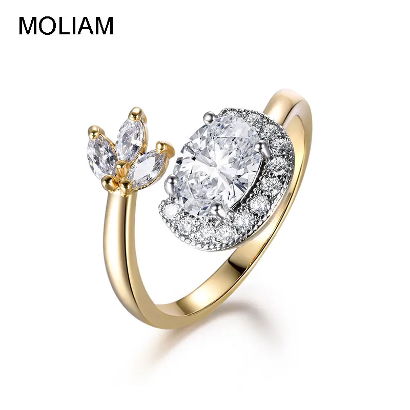 MOLIAM 2018 Новая мода листья растений палец кольцо для дам женские кубического циркония на открытом Регулируемые кольца ювелирные украшения