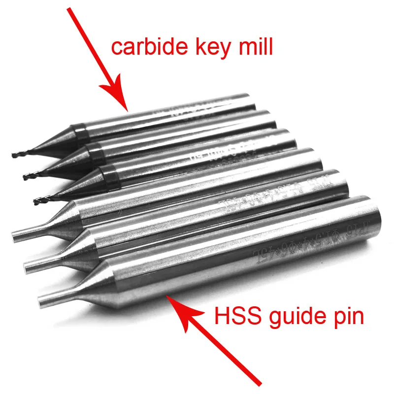 carbide key end mill and guide pin, key milling cutter1.0/1.2/1.4/1.5/1.8/2.0/2.2/2.5/3.0/4.0mm
