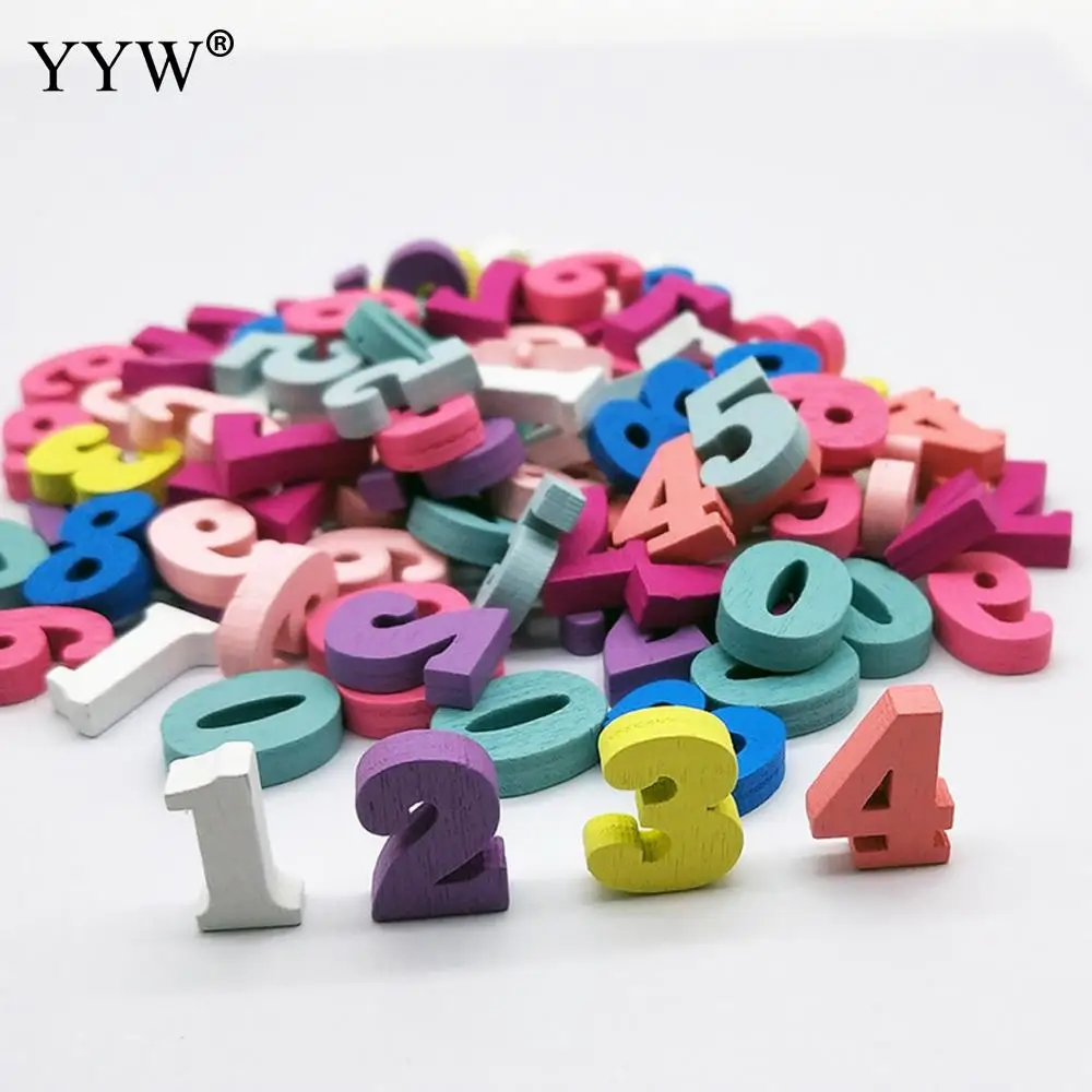 

YYW New Mixed Color Alphabet Number Wood Cabochons 100pcs/Bag Love Jewelry Findings Accessory
