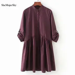 SheMujerSky женское фиолетовое платье-рубашка с коротким рукавом zomerjurken 2018 dames
