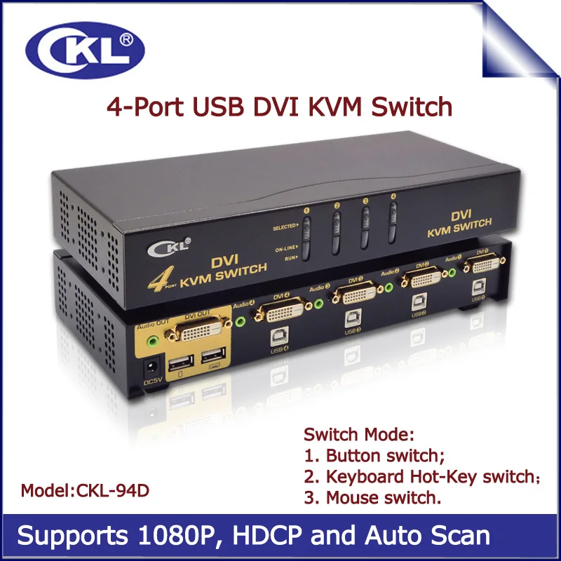 4 Порты и разъёмы USB DVI KVM переключатель клавиатуры Мышь ПК МОНИТОР коммутатор с аудио и автоматическое сканирование Поддержка 1920*1200 DDC2B металлический CKL-94D