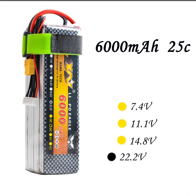

High Quality RC Battery 22.2V 6000mAh 25C Max 55C 6S 6Cells 22.2Volt RC LiPo Li-Poly Battery for Helicopters Quadcopter RC drone