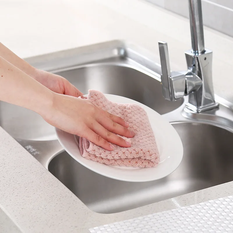

Household Kitchen Towels Absorbent Thicker Double-layer Microfiber Wipe Table Kitchen Towel Cleaning Dish Washing Cloth