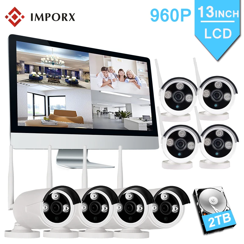 IMPORX 8CH 960 P Беспроводной NVR комплект 8 шт. IP Камера Системы NVR 13 "ЖК-дисплей монитор Экран P2P Wi-Fi видеонаблюдения комплект