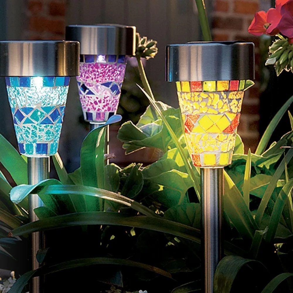 

3pcs Landscape lighting outdoor solar powered mosaic path led light garden stake yard landscape lamp