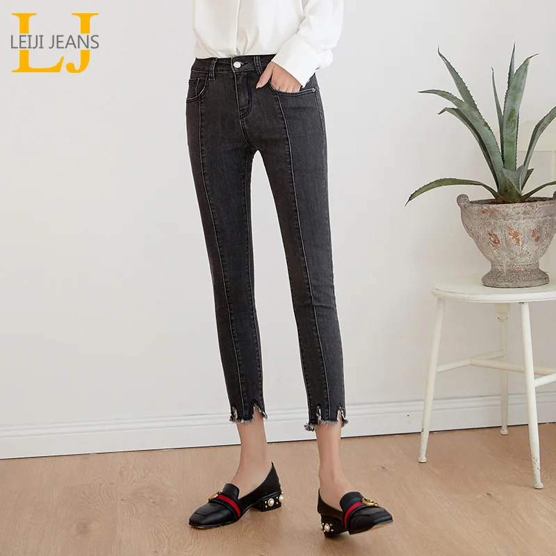 LEIJIEANS, эластичные женские штаны со средней талией, облегающие повседневные джинсы размера плюс серого цвета для женщин, летние капри, женские джинсы 9019