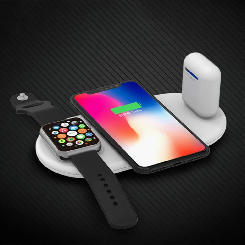 Беспроводное зарядное устройство CARPRIE Qi 3 в 1 быстрое с USB подставкой для IPhone X Xs MAX XR