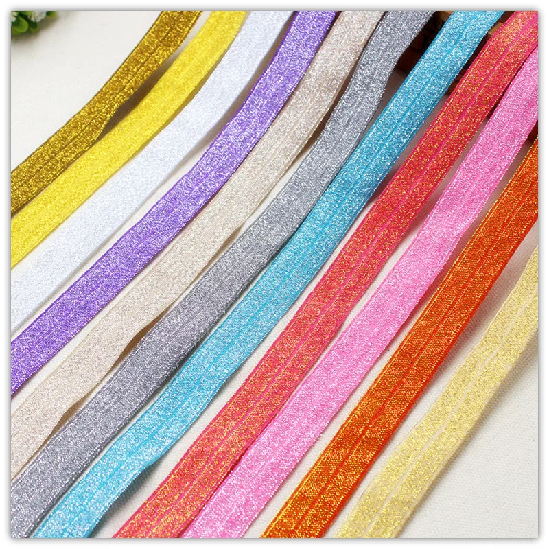 

1556107,5/8'' 16MM 11 color mix Rainbow glitter ribbon Fold Over Elastic FOE 10yards,clothing accessories, headwear elastic band