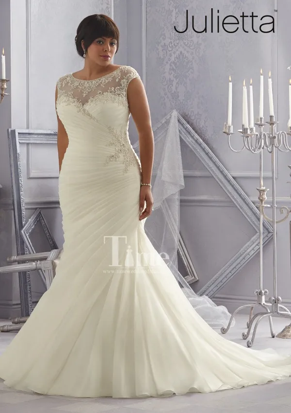 Mermaid high neck plus size wedding dresses 2014 new style ...