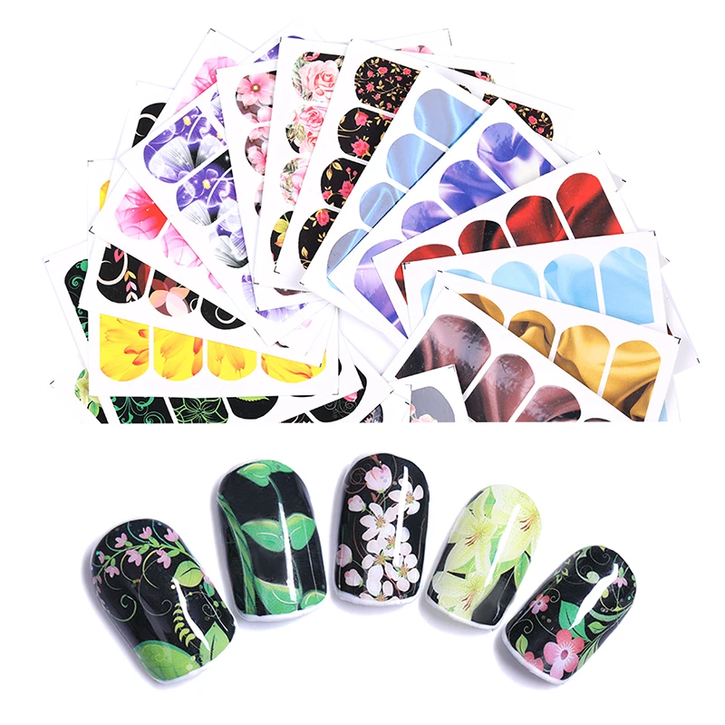 

18 Sheets Water Decals Colorful Flowers Rose Nail Art Decorations Transfer Stickers DIY Design Manicure