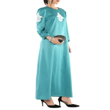 

Women Muslim Middle East Arab Cocktail Jilbab Kaftan Lanterns Long Sleeves Large Yards Lace Embroidery Slim Loose Dress Maxi