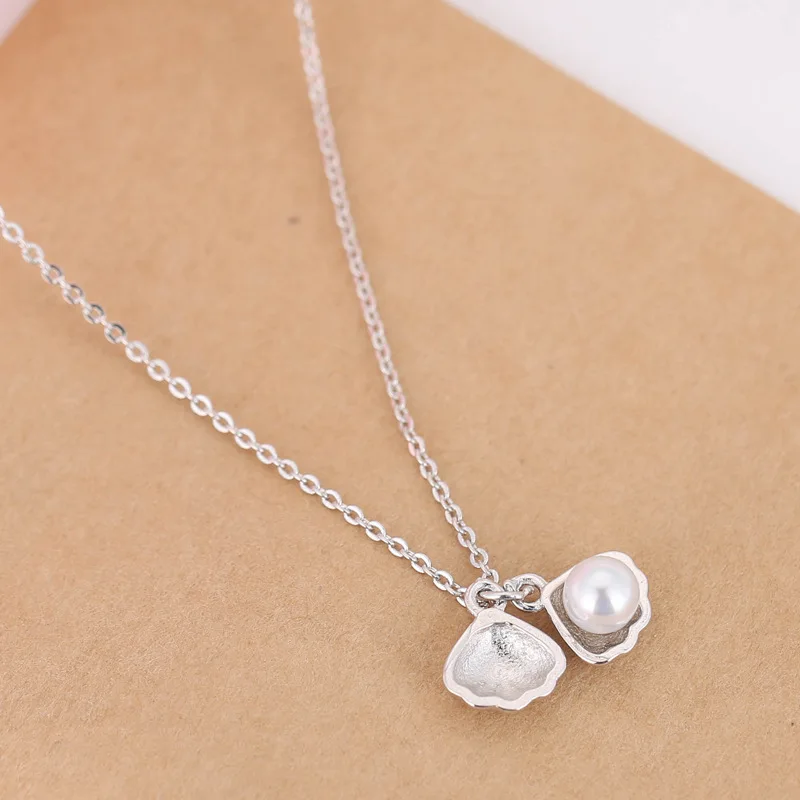 Стерлингового серебра 925 имитация жемчуга Shell ожерелья и подвески для Для женщин леди Модные украшения колье воротник dz234