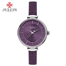 Фотография Julius Slim Purple Red Brown Black Leather Strap Silver Wrist Watch Ladys Watch Small Dial 30m Waterproof Hour Clock Sat JA-638