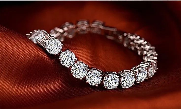 1ct круглой огранки прекрасно бриллиантовый браслет для Для женщин стерлингового серебра 925 платиновым покрытием Обручение Свадебные украшения