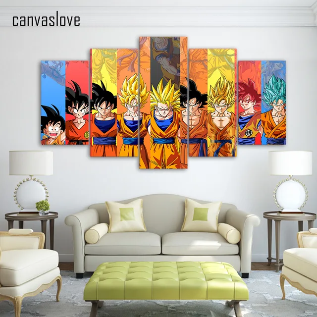 5 piece canvas art dragon ball Z poster Goku modeling