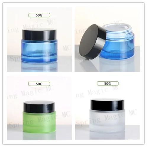 Download 50G Frosted/Green/Blue Glass Bottles With Black Lid Eye Cream/Essence Cosmetic Packaging,50ML ...