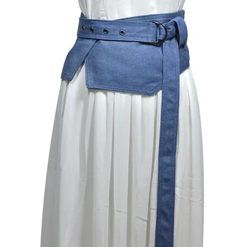 

Women Ladies Fashion Denim Widened Stretch Belt Tassels Elastic Buckle Wide Dress Corset Waistband Skirt Accessories