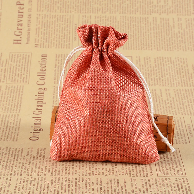High Quantity Oragne Colors Choose 50pcs/lot Linen Gift Bags 10x14cm