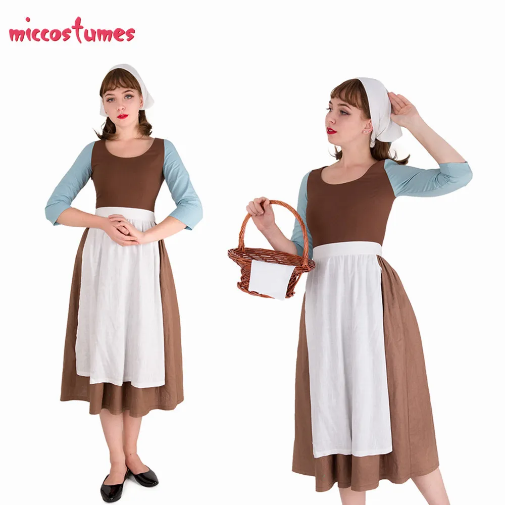

Cinderella Cosplay Costume Brown Housemaid Dress with scarf