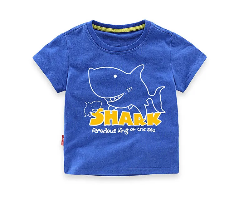 Шляпки с футболка летние шорты с длинными рукавами Повседневное футболки с акулой для детей Детские хлопковые топы для девочек, летняя детская одежда футболка - Цвет: blue