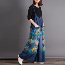 Новое поступление принтованный ремень широкие джинсы Комбинезоны женские повседневные размера плюс свободные джинсовые поцарапанные штаны комбинезоны