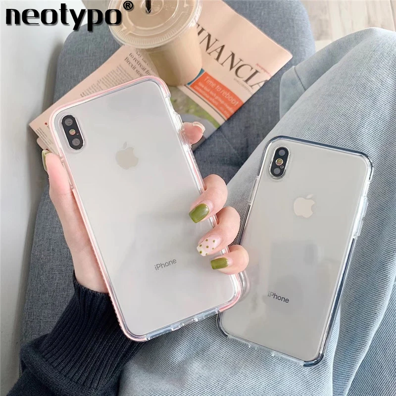 

Anti-shock Plain Colored border Cases For iPhone X XS Max XR 6 s 7 8 Plus Clear Transparent Soft TPU Phone Back Cover Protector