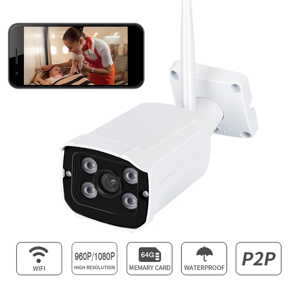 

1.0MP/2.0MP/3.0MP HD IP Camera Wifi Waterproof Outdoor Security Camera CCTV 4PCS Array IR LED Night Vision SD Card Slot Max 64G