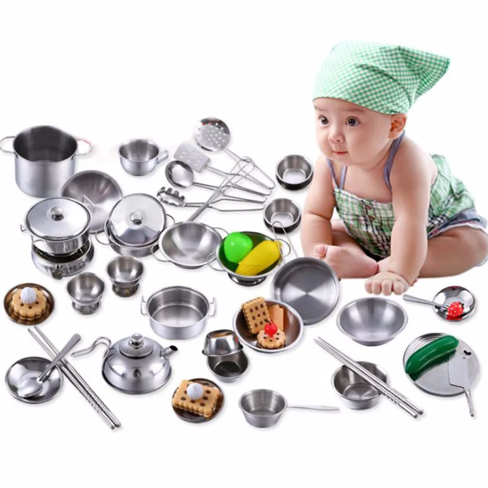 HBB 25pcs Stainless Steel Kitchen Cooking Utensils Mini Kitchen Tools Play Housein Kitchen Toys