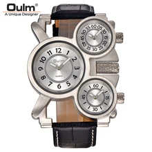 Mens Montres Oulm Top Marque De Luxe Militaire Quartz-montre 3 Petits Cadrans Bracelet En Cuir Homme Montre-Bracelet Relojes Hombre