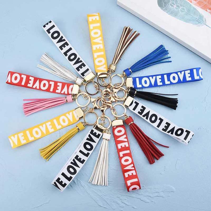 

DIY letter ribbon keychain ladies bag charm long tassel keychain mobile phone shell wallet keychain