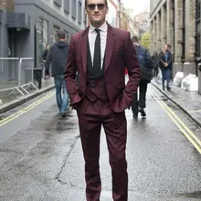 Последний дизайн пальто брюки бордовый Жених приталенные смокинги мужские свадебные костюмы итальянский стиль костюм жениха(куртка+ брюки+ жилет