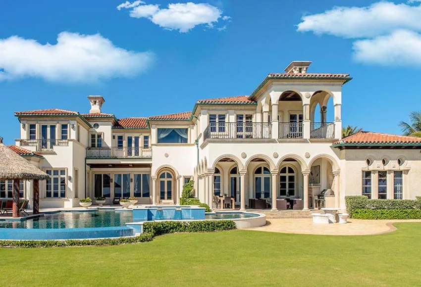 7 X5Ft Villa House Pool Yard Green Garden Clouds Sky Custom Photo Background Studio Sfondo Vinile 220Cm X 150Cm