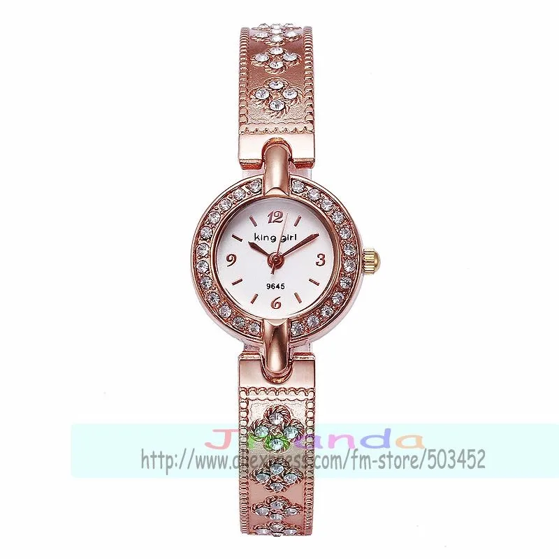 100pcs/lot king girl-9645 round dial fashion lady bracelet watch wrap quartz elegance crystal watch wholesale stylish wristwatch