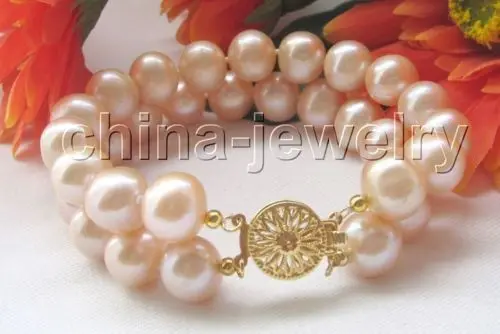

free shipping 8" 2row 12mm pink round freshwater pearl bracelet @^Noble style Natural