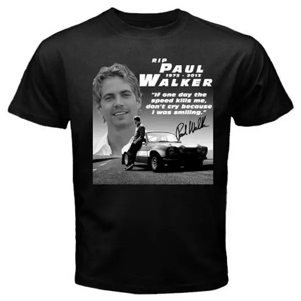 С надгробной надписью для Пола Уокера "Покойся с миром"-черный изготовленный на заказ футболка топы, футболки хлопок Юмор Для мужчин футболка с круглым вырезом под горло