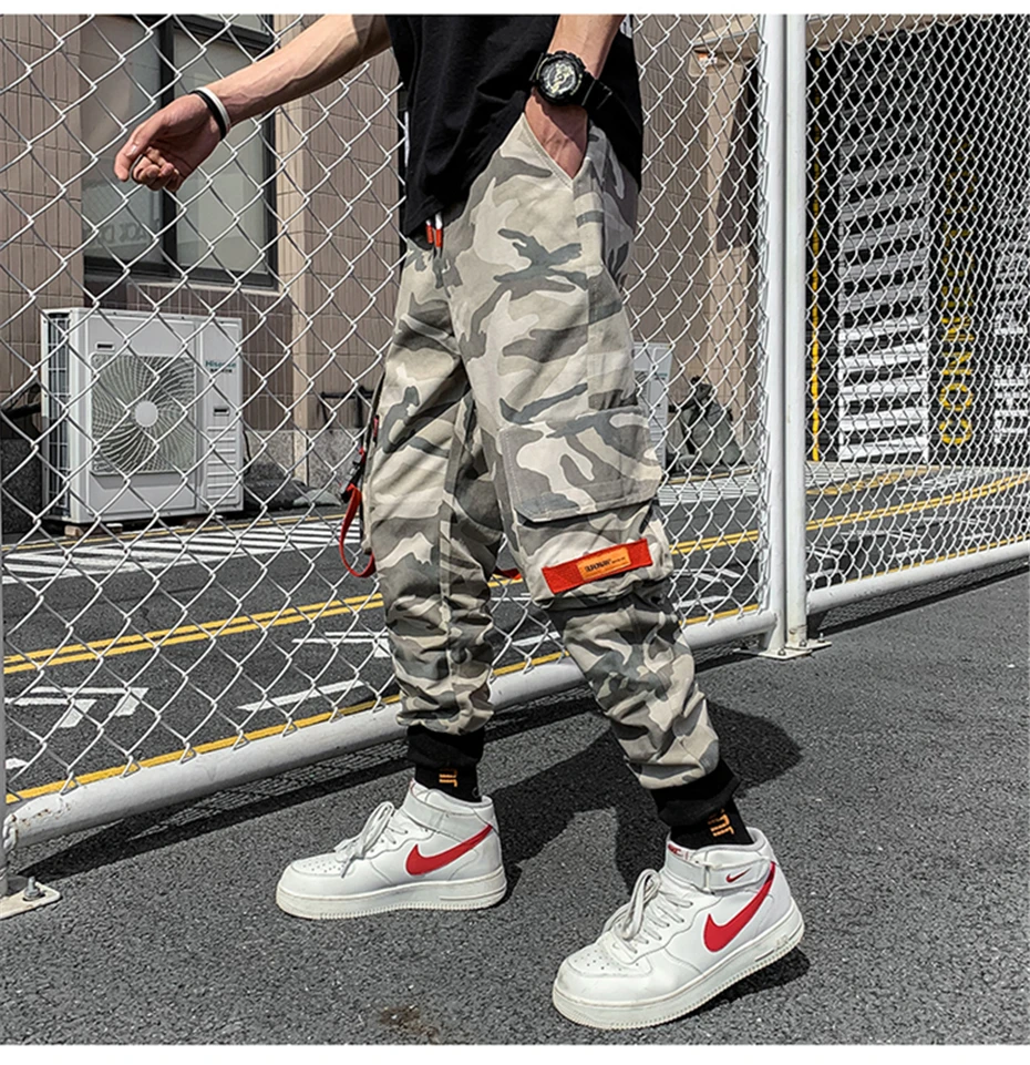 Camo Joggers Pants Men Side Pockets Cargo Harem Pants Autumn Hip Hop Male Trousers Street Fashion Streetwear GM153