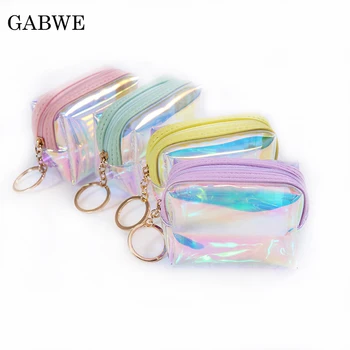 

GZBWE Small Cute Clear PVC Lipstick Cosmetic Bag Women Makeup Organizers Hologram Laser Pouch Travel Toiletry Bags Beauty Box