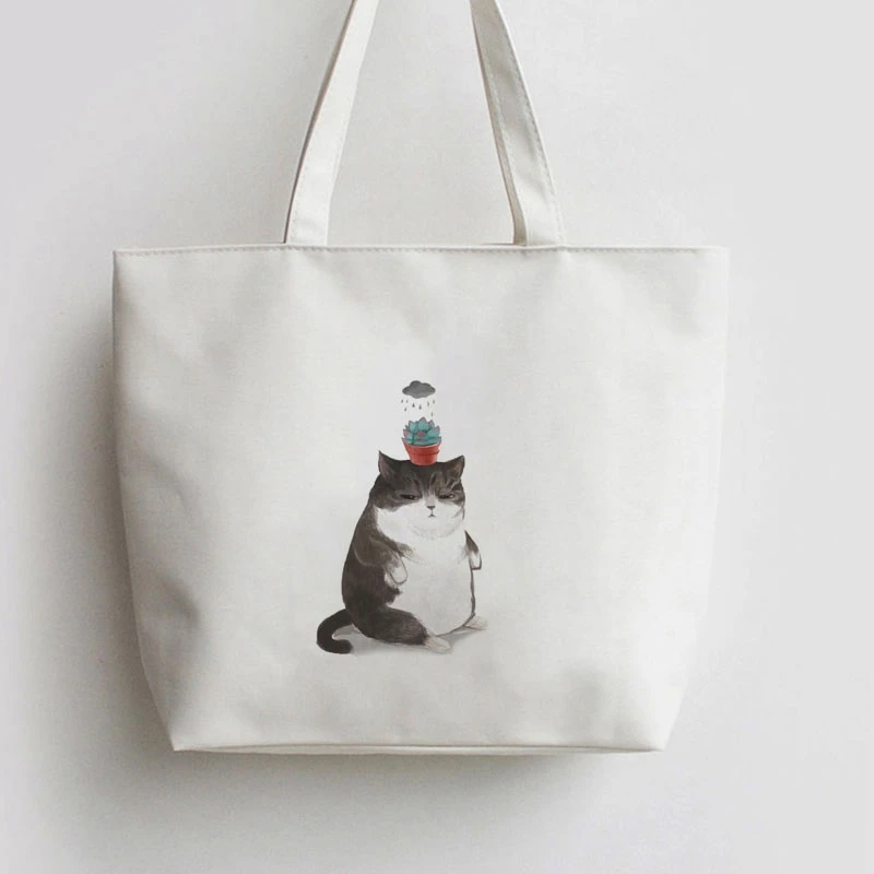 

Fat Cat Staring You Japanese Anime Canvas Tote bags Cartoon Shopping Bag T325