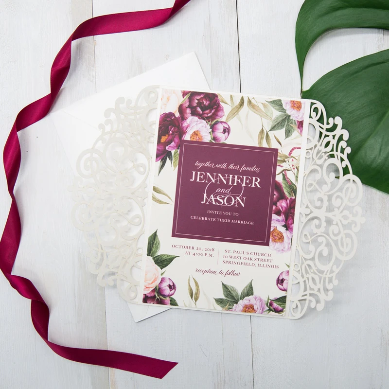  Design 10 Kit Flower White Pattern Laser Cut Wedding Invitatins Blank Print Customize Convites de c - 32846297723