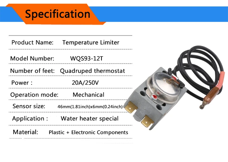 Isuotuo WQS93-12T Температура ограничитель, 4 футов термостат для подогревателя воды, Температура контроллер переключателя