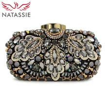 Natassie frauen luxus legierung perlen taschen damen abend hochwertige diamanten designer handtaschen hochzeit kupplungen geldbörsen