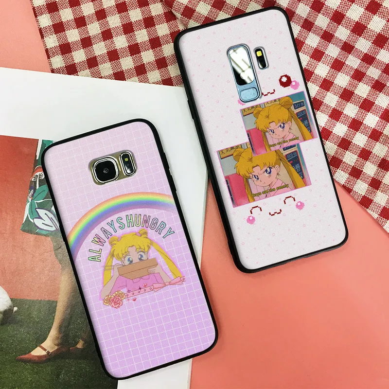 

Cute Sailor Moon Pastel anime girls coque Soft Silicone Phone Case Shell Cover For Samsung S7 Edge S8 S9 Plus Note 8 9