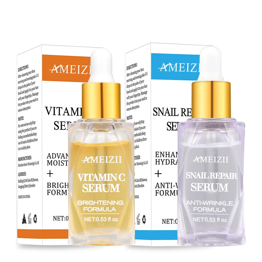 AMEIZII Vitamin C Snail Face Serum Brighten Skin Fade Dark Spots Freckle Pure Hyaluronic Acid Whitening Cream Skin Care Essence - Вес нетто: 2Pcs