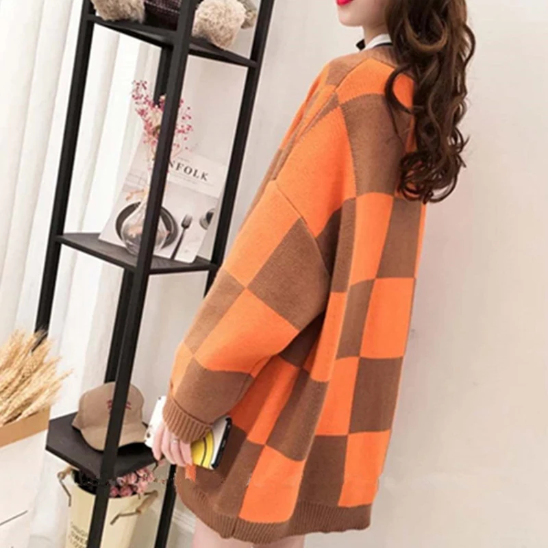 DICLOUD Oversized Sweaters Women Winter Woolen Cardigan Ladies Korean Plus Size Coats Woman Plaid Knited Sweater Female