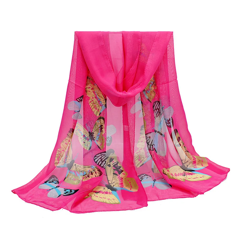 Модный летний женский шарф бабочка шифон Фиолетовый Красный кондиционер шаль длинный кашемировый платок летний головной платок